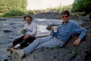 Larry and Rob enjoy happy hour at the island camp.